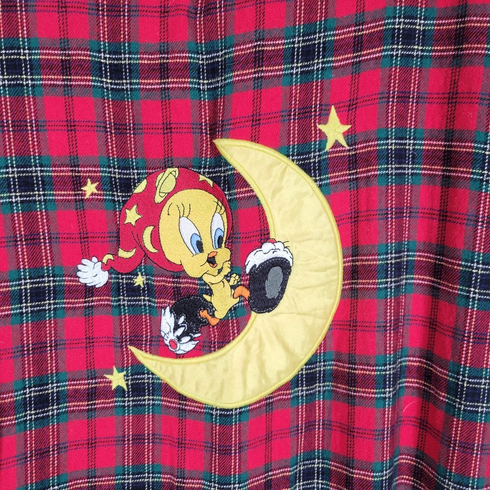 Vintage 1999 Warner Bros Looney Tweety  Flannel Plaid Sleep Pajama Dress‎ MED - Picture 3 of 7